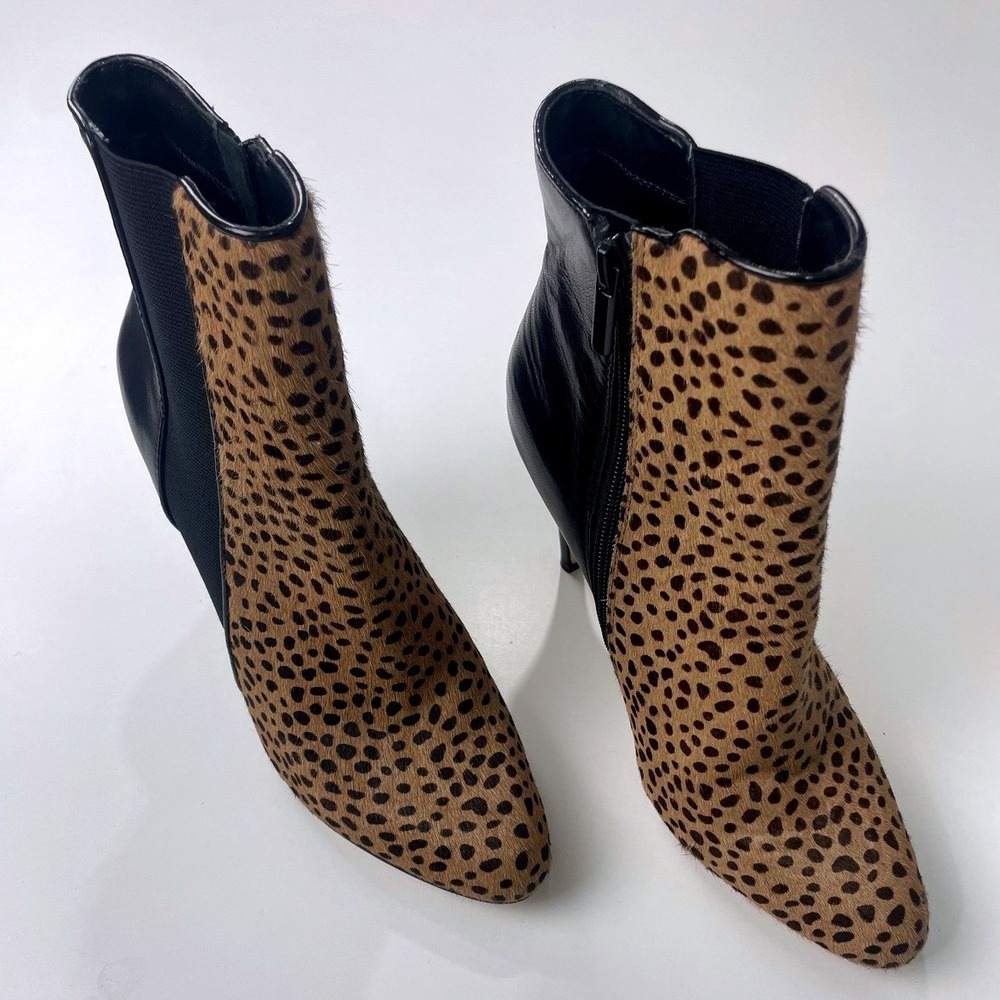 WHBM Blaze Leopard Calf‎ Hair Leather Ankle Boots Bootie 8M Black Cheetah Edgy